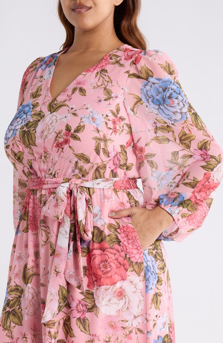 Anne Klein Floral Midi Dress, Alternate, color, Calypso Coral Multi