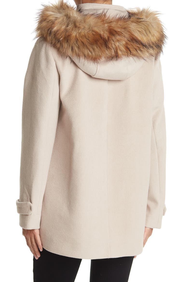 Faux Fur Trim Hooded Toggle Coat, Alternate, color, BONE