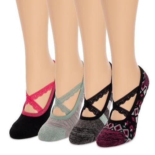 Muk Luks Studio Socks Criss Cross Ballerina 4 Pair Pack In Multi