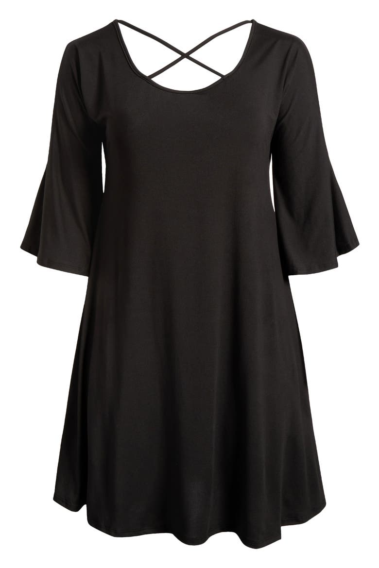 Crisscross Scoop Neck Cold Shoulder Dress, Alternate, color, BLACK