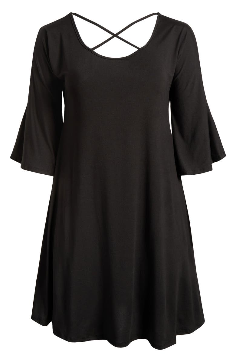 24seven Comfort Apparel Crisscross Scoop Neck Cold Shoulder Dress, Alternate, color, Black