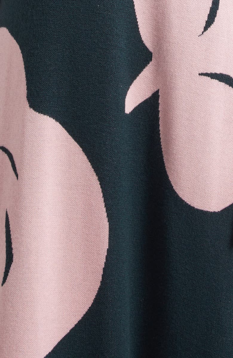Marimekko Leikkuu Tumma Floral Long Sleeve Sweater Dress, Alternate, color, Dark Green, Light Pink