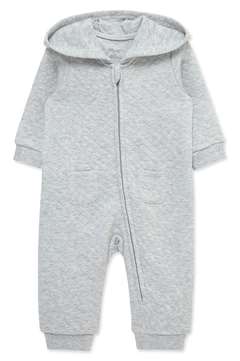 Quilted Hooded Romper, Main, color, HEATHER GRAY