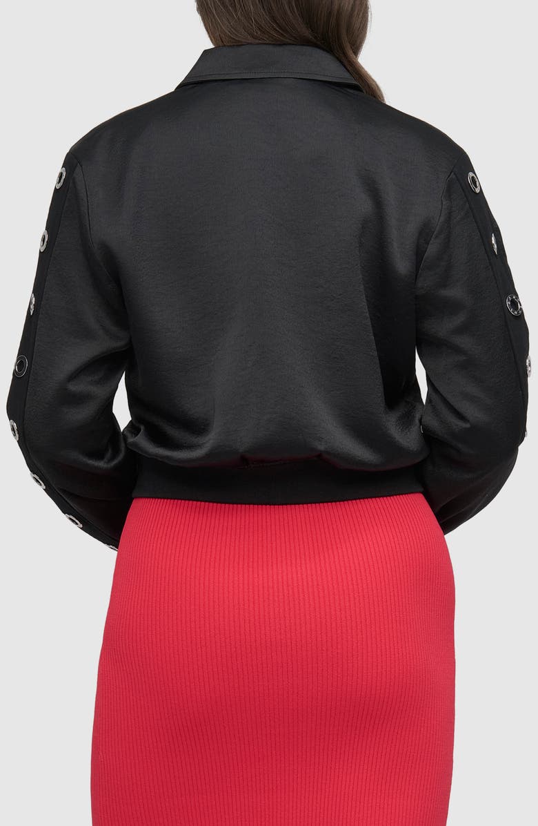 DKNY Grommet Satin Bomber, Alternate, color, Black