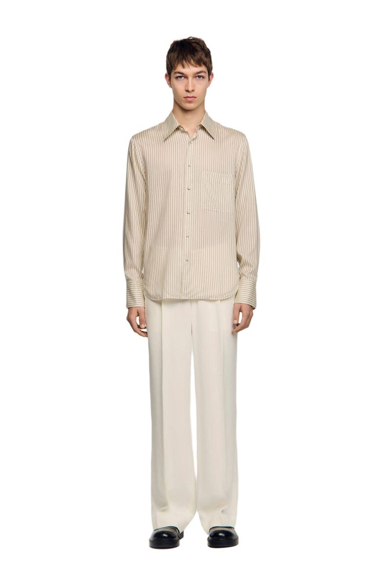 SANDRO Striped loose-fit shirt, Alternate, color, Ecru / Gris