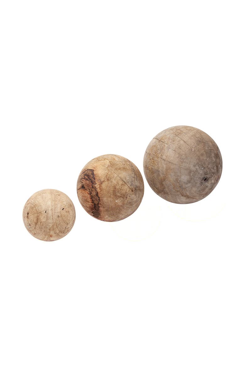 Carrick Set of 3 Natural Wood Decorative Spheres, Main, color, Brown