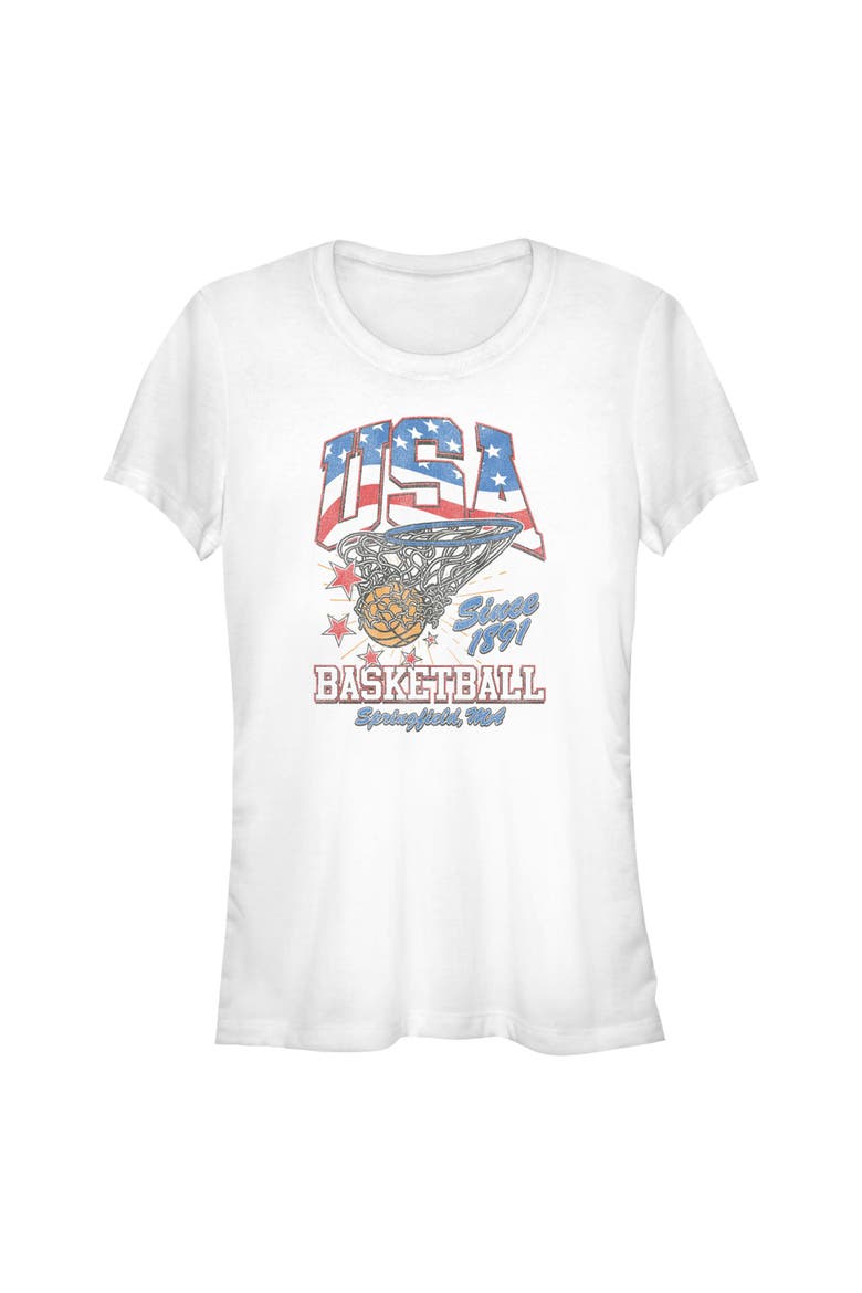 Juniors Lost Gods Since 1891 USA Basketball T Shirt, Main, color, White