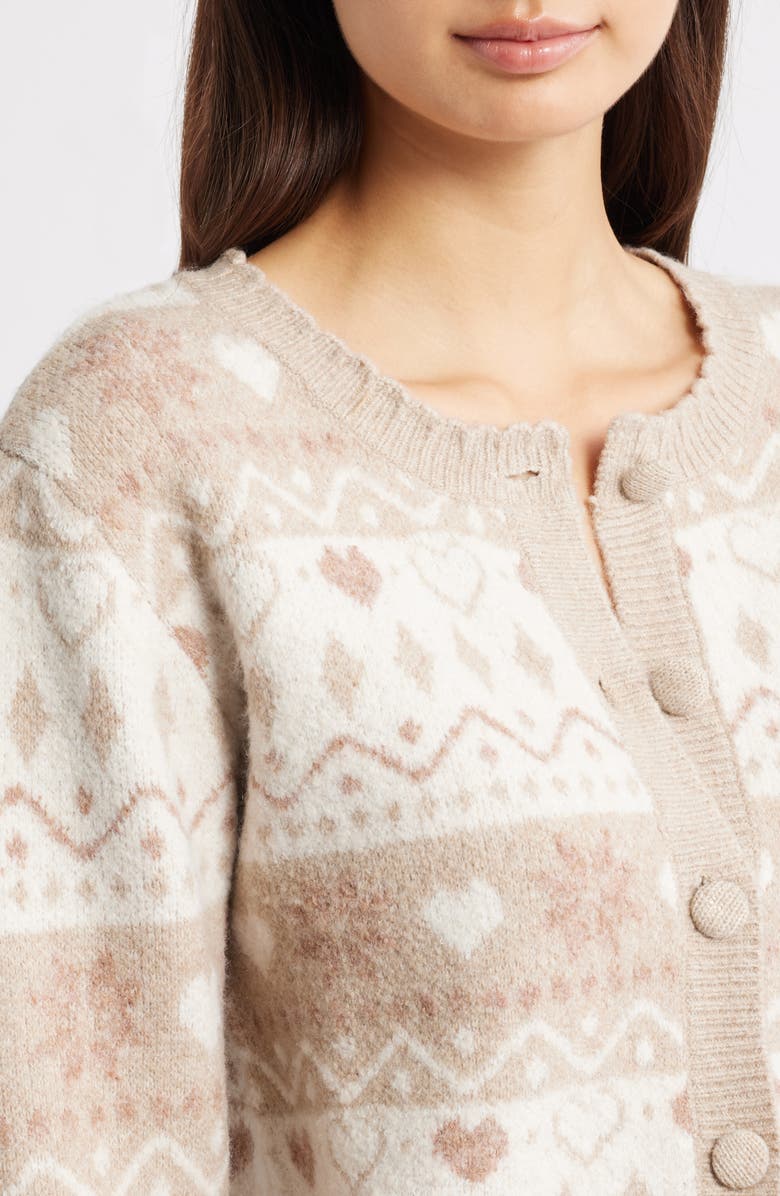 All in Favor Fair Isle Cardigan, Alternate, color, Beige Ivory Taupe