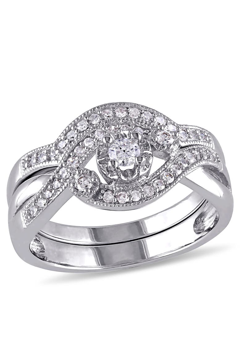 Diamond Crossover Bridal Ring Set, Main, color, Sterling Silver