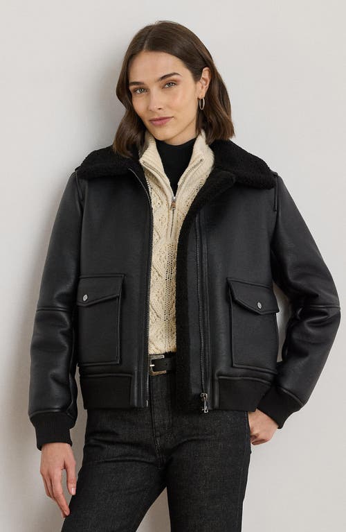 Ralph Lauren Lauren Faux Shearling Bomber Jacket In Black