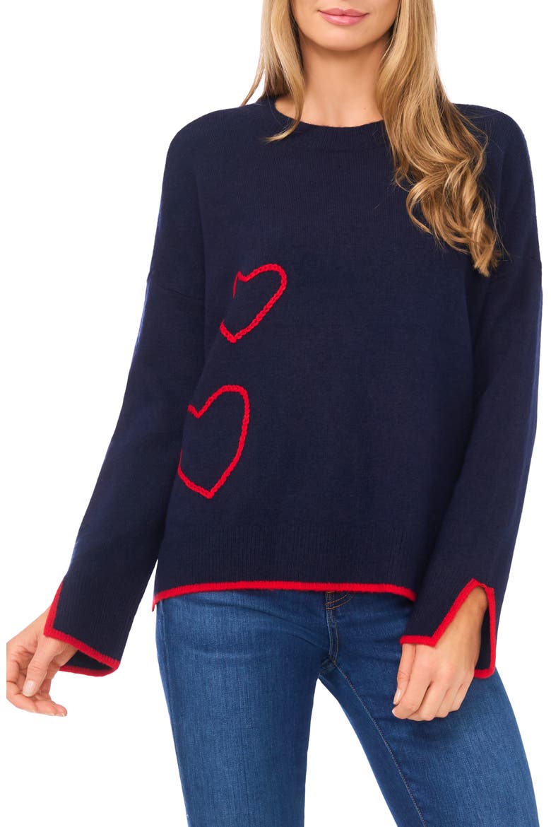 Embroidered Heart Tipped Sweater, Main, color, CLASSIC NAVY