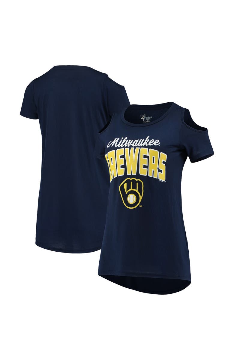 G-III 4HER BY CARL BANKS Women's G-III 4Her by Carl Banks Navy Milwaukee Brewers Clear the Bases Cold Shoulder Scoop Neck T-Shirt, Main, color, 