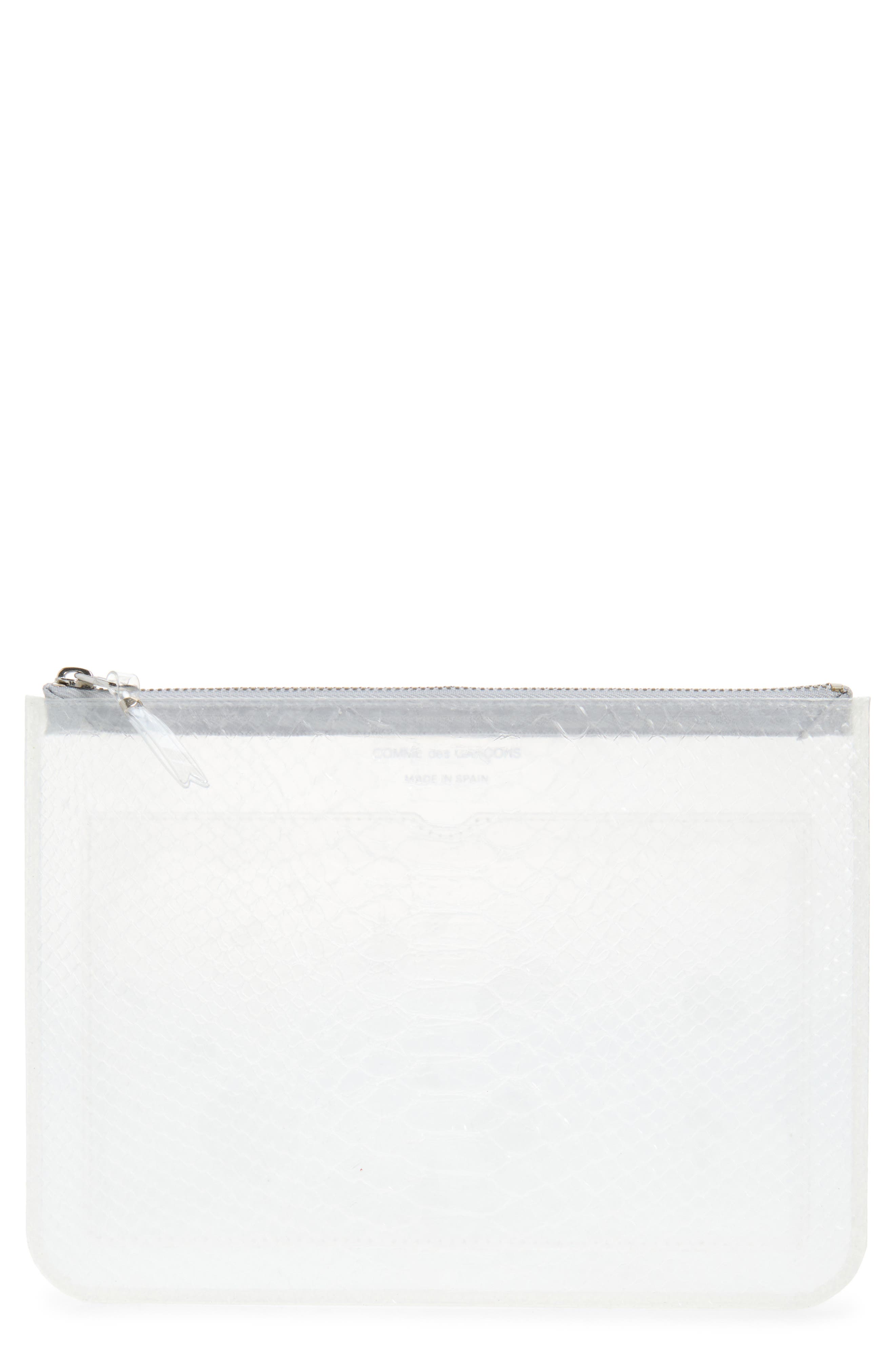 Snakeskin Embossed Transparent Zip Pouch, Main, color, TRANSPARENT