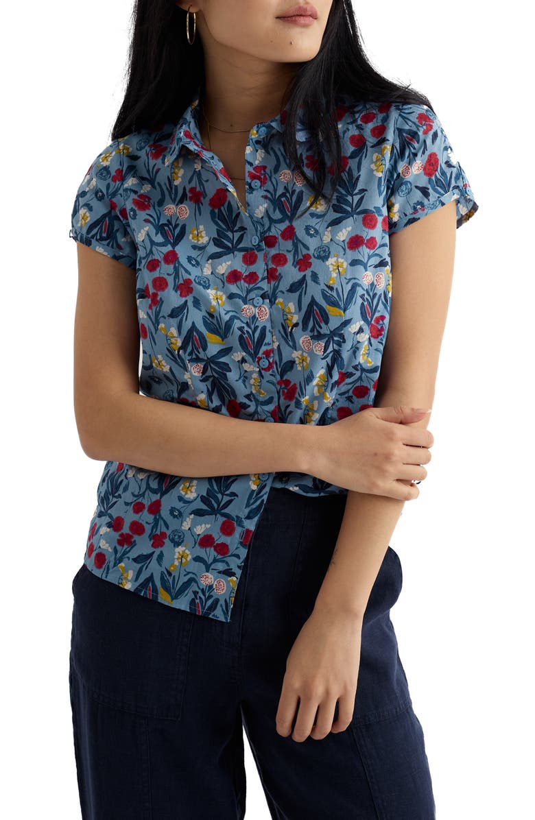 Seasalt Cornwall Rushmaker Floral Organic Cotton Voile Button-Up Shirt, Main, color, Spring Stems Seascape Mix