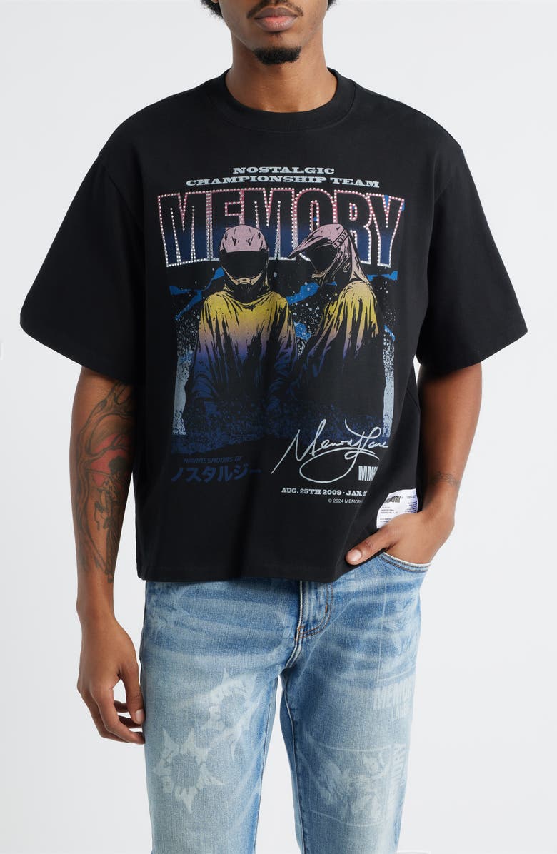 MEMORY LANE Oversize Crystal Embellished Nostalgic Champs Crop Graphic T-Shirt, Main, color, Vintage Black