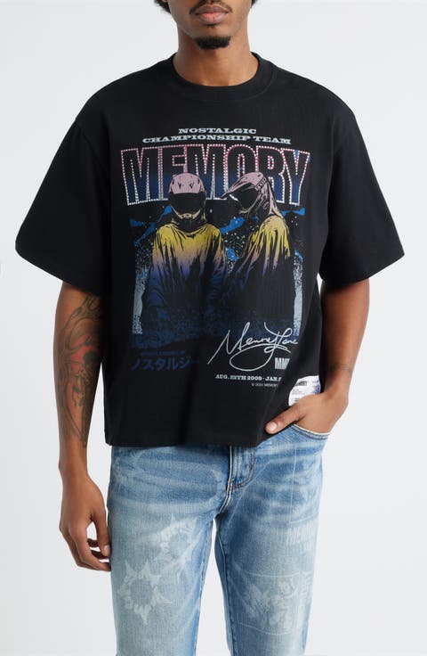 Oversize Crystal Embellished Nostalgic Champs Crop Graphic T-Shirt