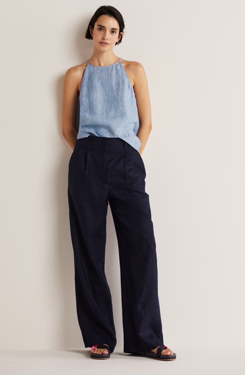 Boden Halter Neck Linen Tank Top, Alternate, color, 