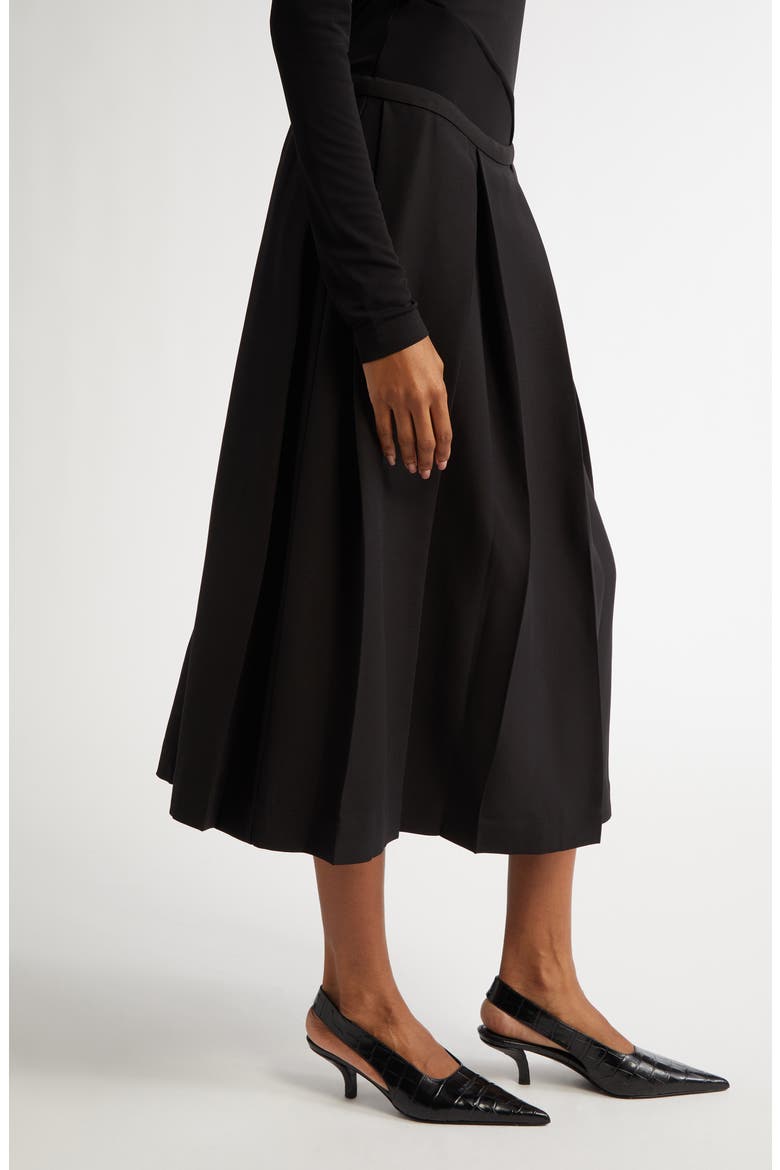 Twinflower Pleated Wool & Silk Midi Skirt, Alternate, color, BLACK