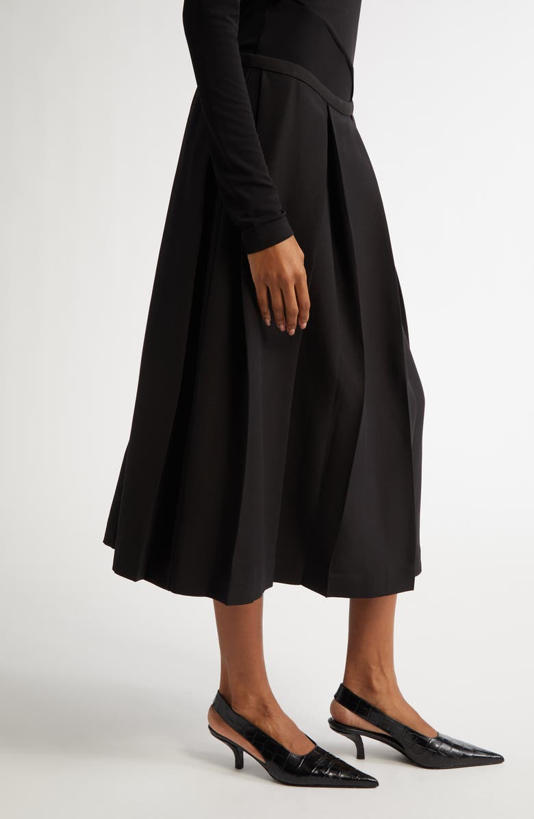 TOTEME Twinflower Pleated Wool & Silk Midi Skirt, Alternate, color, Black