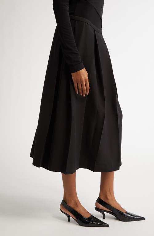 Totême Pleated Wool And Silk-blend Midi Skirt In Black