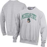 Champion Men's Champion Gray Michigan State Spartans Distressed Arch Over Logo Reverse Weave Crew Neck Sweatshirt