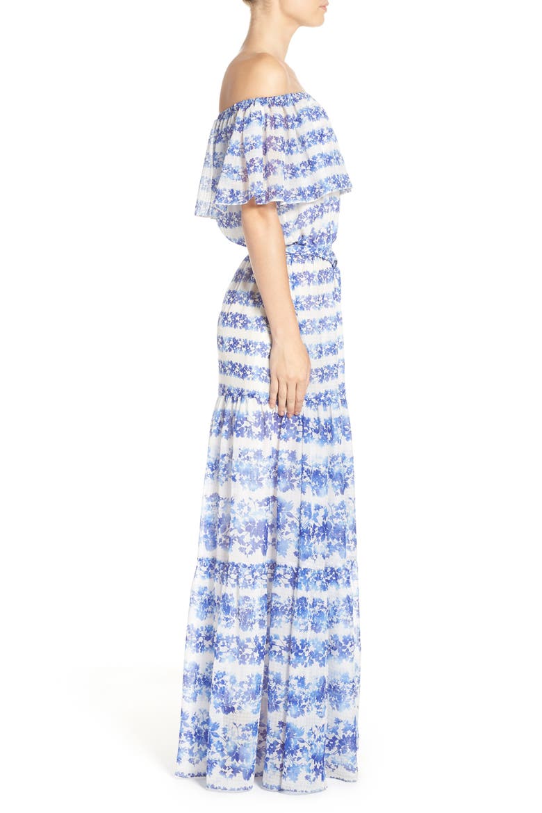 Blouson Maxi Dress, Alternate, color, IVORY/ BLUE