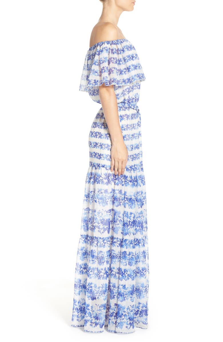 Eliza J Blouson Maxi Dress, Alternate, color, Ivory/ Blue