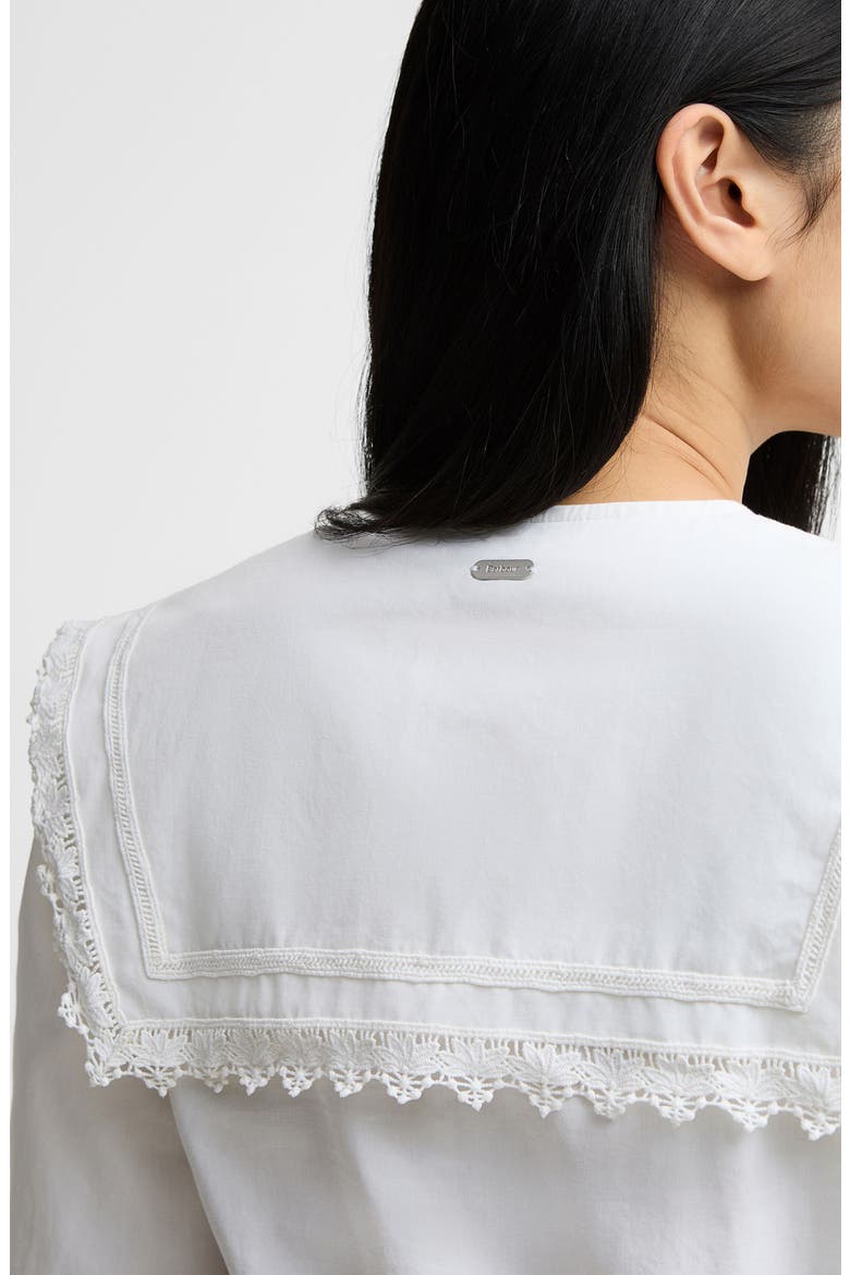 Tisbury Lace Trim Sailor Collar Bell Sleeve Cotton Top, Alternate, color, WHITE