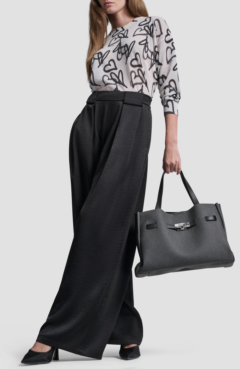 DKNY Pleat Wide Leg Satin Pants, Alternate, color, Black