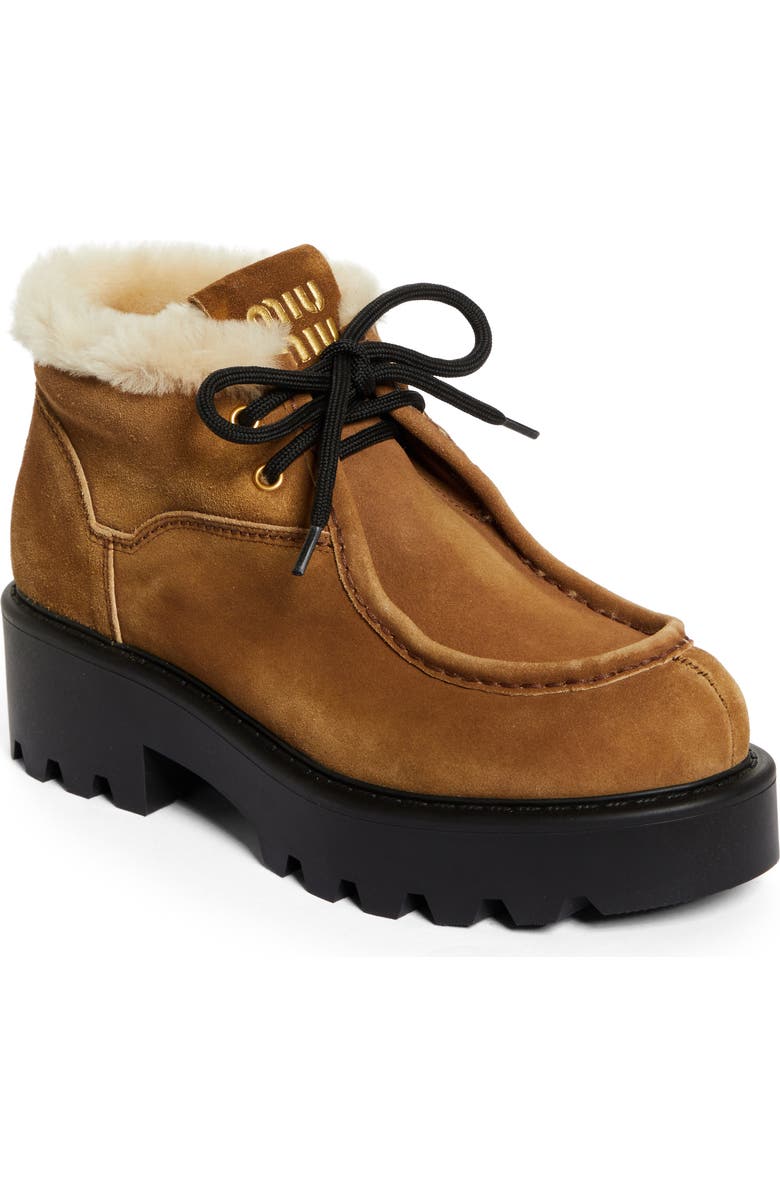 Miu Miu Boyfriend Genuine Shearling Lined Chukka Boot, Main, color, Cannella