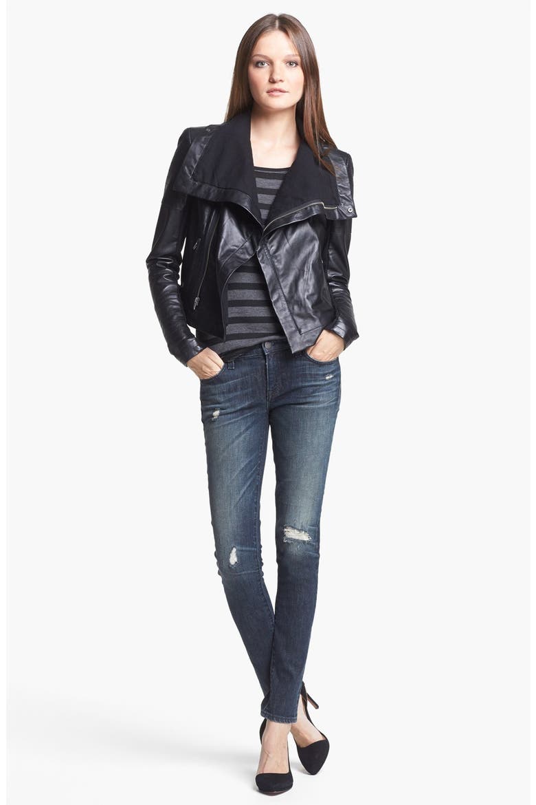 'Max' Leather Moto Jacket, Alternate, color, BLACK