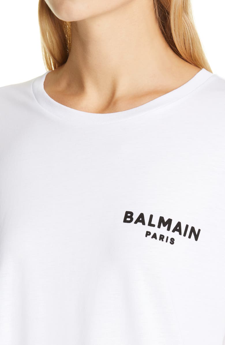Balmain Flocked Logo Cotton T-Shirt, Alternate, color,