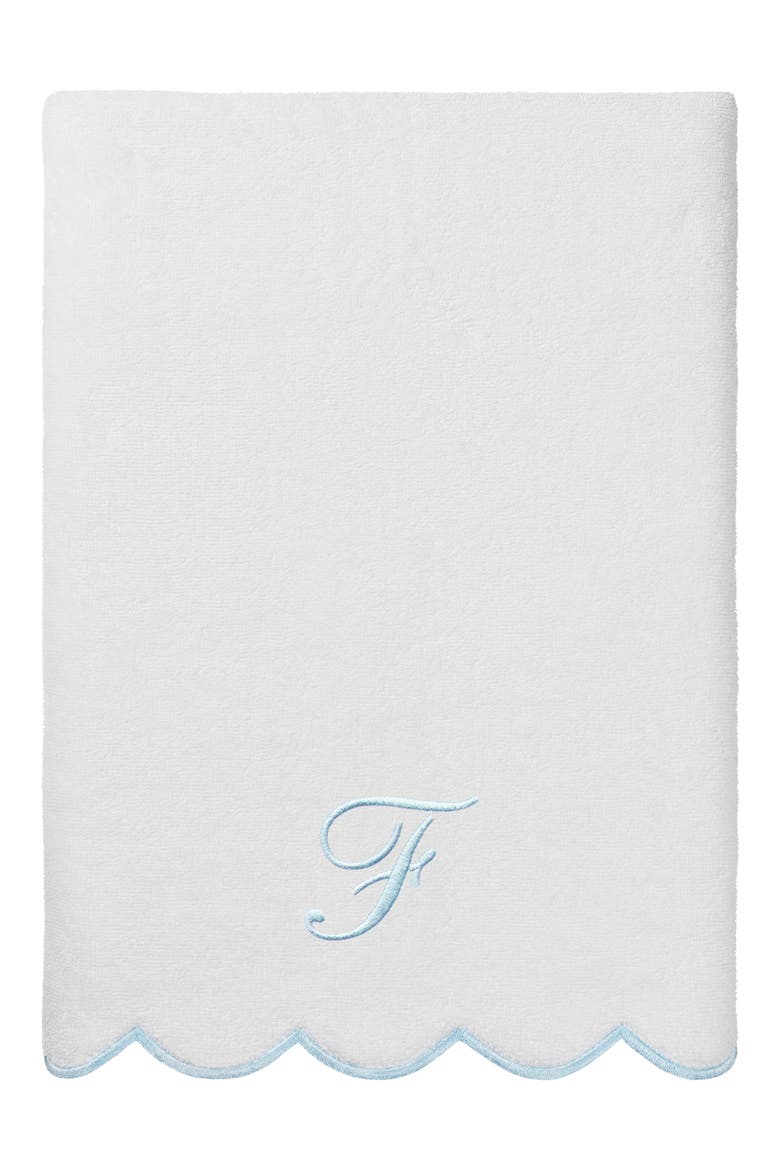 Adornia Scallop Personalized 3-Piece Towel Set, Alternate, color, WHITE/ BLUE F