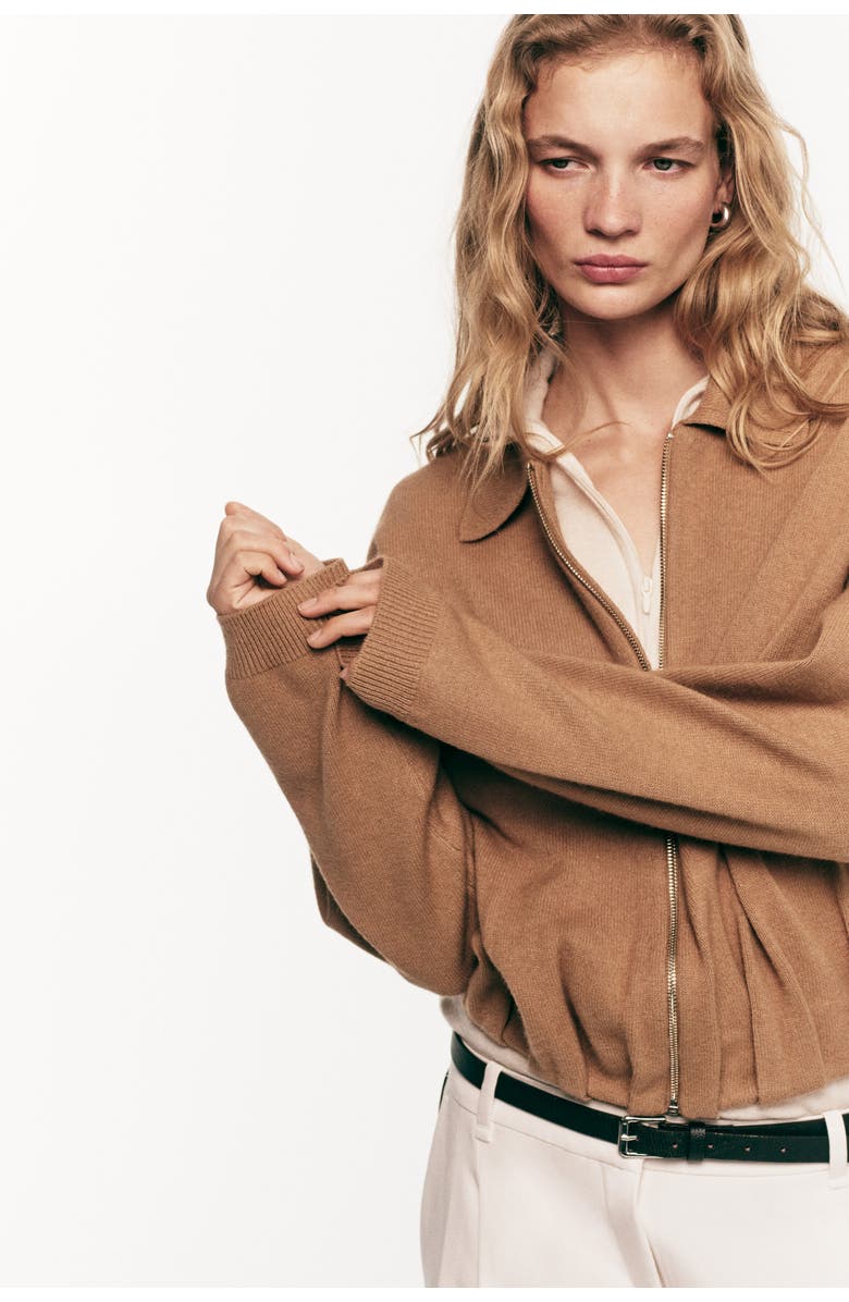 H&M Oversized Zip-through Cardigan, Alternate, color, Dark Beige