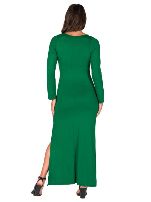 24seven Comfort Apparel Long Sleeve Side Slit Fitted Black Maxi Dress In Green