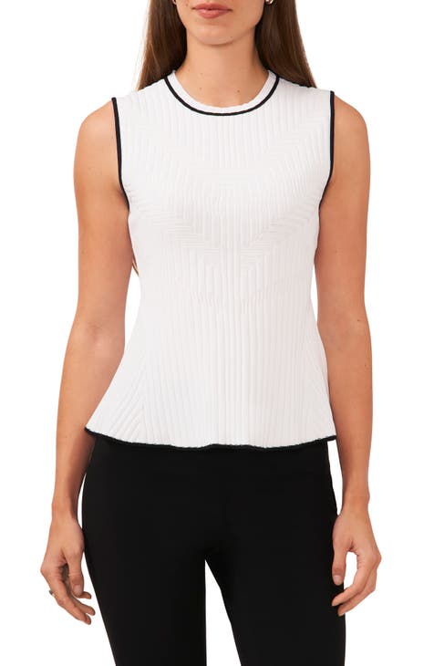 Contrast Trim Rib Sleeveless Peplum Sweater