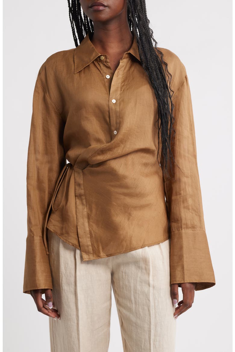 Asymmetric Button-Up Shirt, Main, color, BROWN