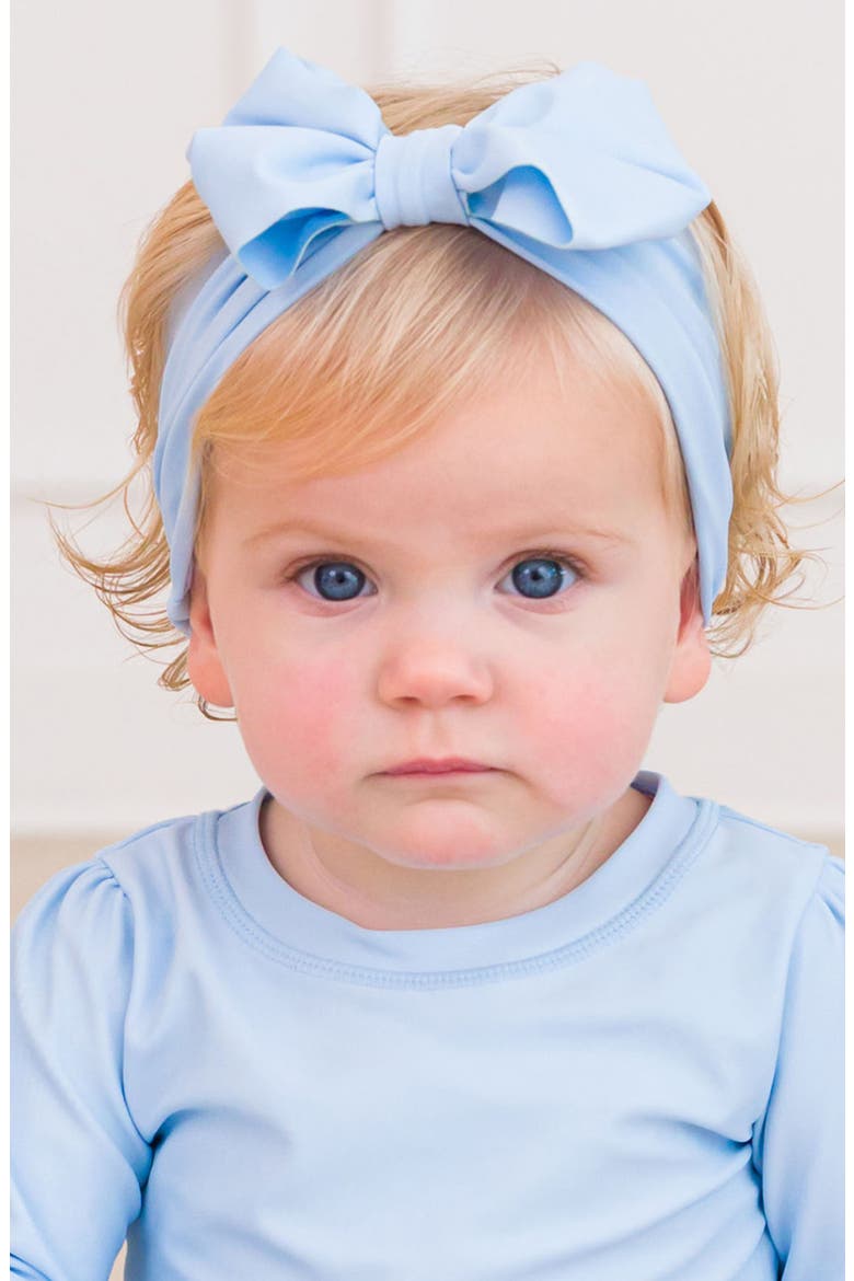 Princess One-Piece Rashguard Swimsuit & Bow Head Wrap Set, Alternate, color, BLUE