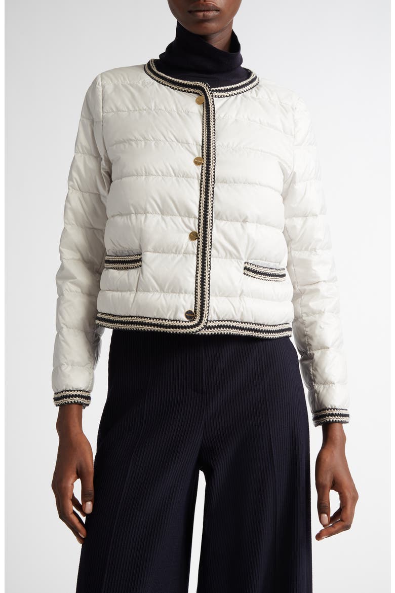 Kate Braided Trim Down Jacket, Main, color, PEARL GREY