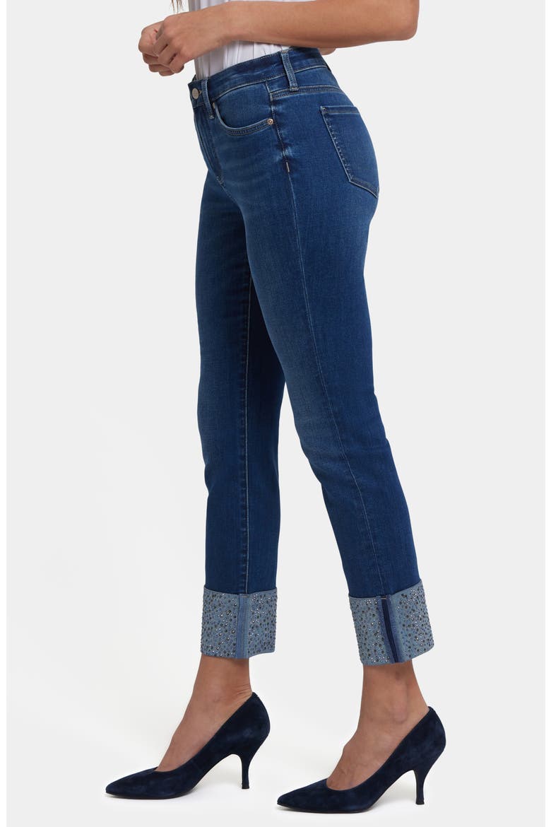 Sheri Rhinestone Cuff Ankle Slim Jeans, Alternate, color, VINTAGE LAPIS