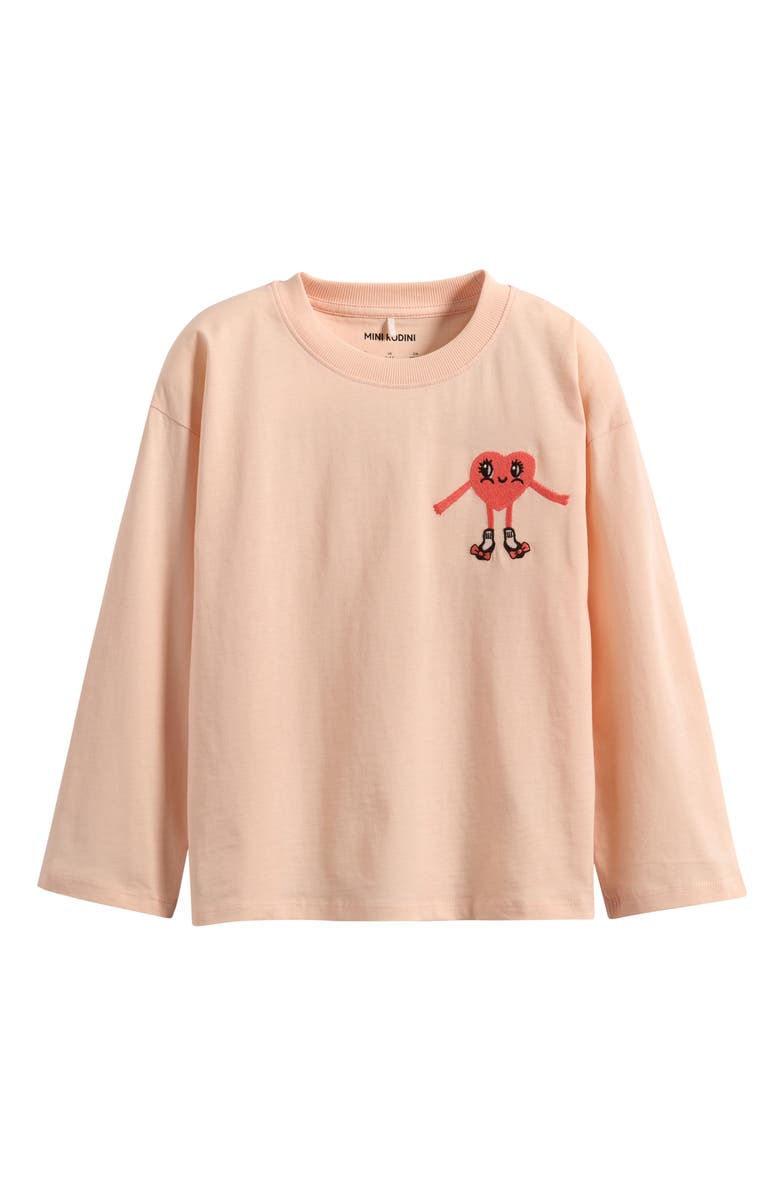 Mini Rodini Kids' Heart in Shoes Embroidered Long Sleeve Organic Cotton T-Shirt, Main, color, Pink