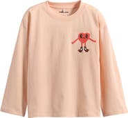 Mini Rodini Kids' Heart in Shoes Embroidered Long Sleeve Organic Cotton T-Shirt
