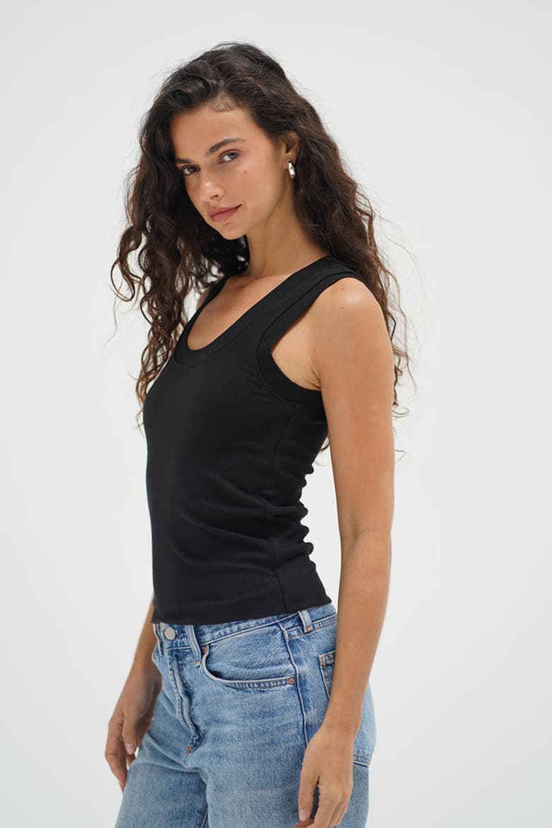 Double Layer Ribbed Scoop Tank, Alternate, color, Black