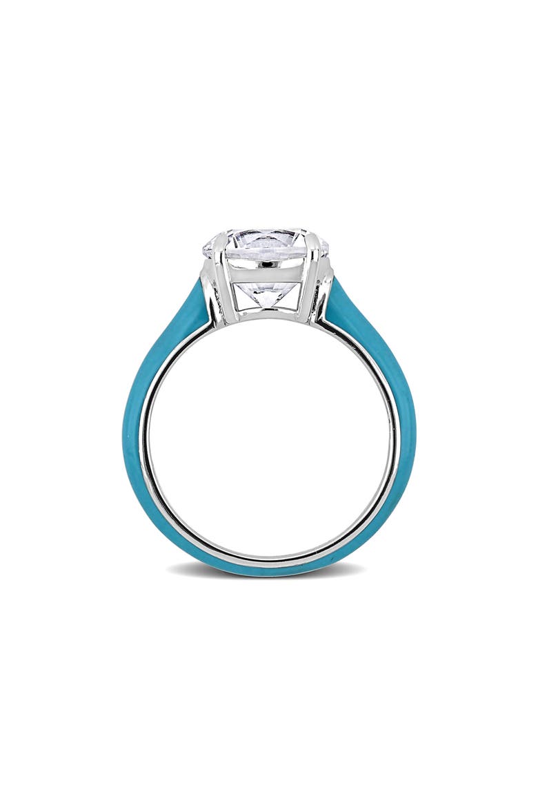 Lab-Created White Sapphire & Enamel Ring, Alternate, color, WHITE/ BLUE