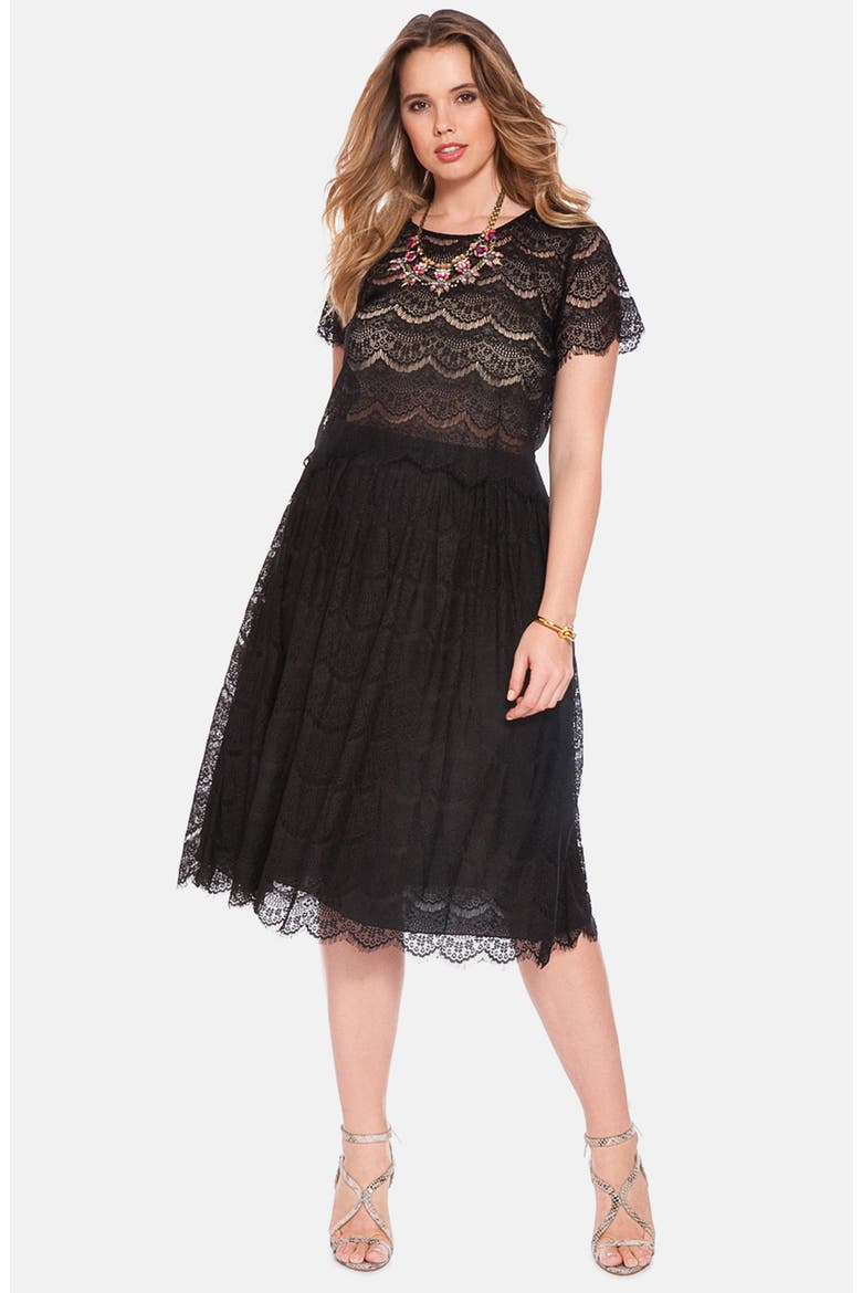 Lace Midi Skirt, Alternate, color, BLACK