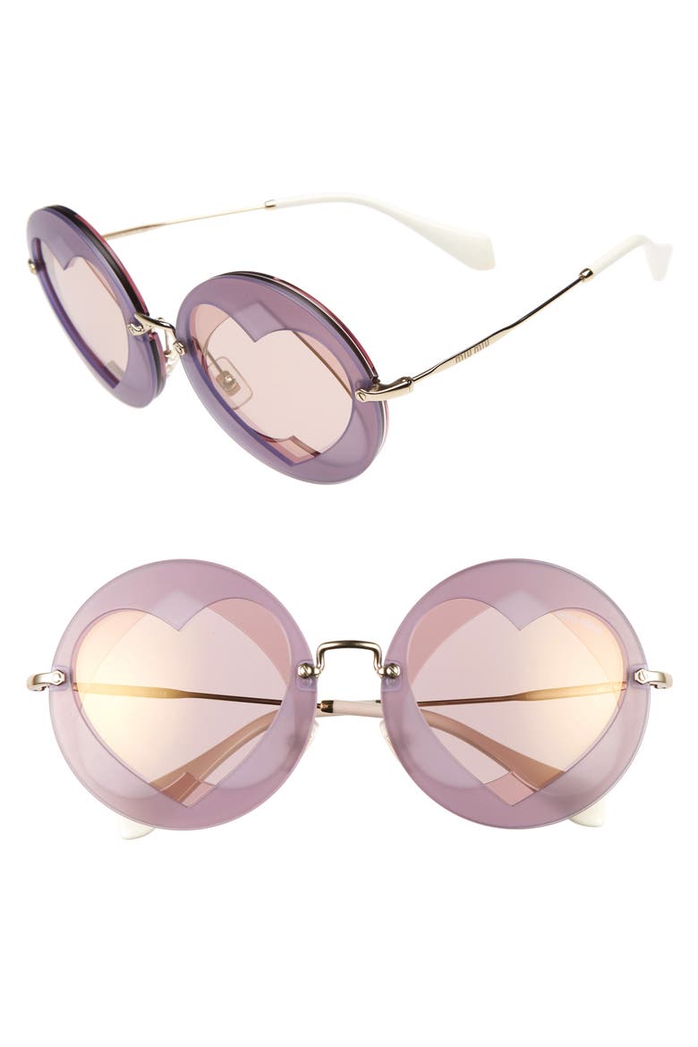 62mm Heart Inset Round Sunglasses, Main, color, LILAC
