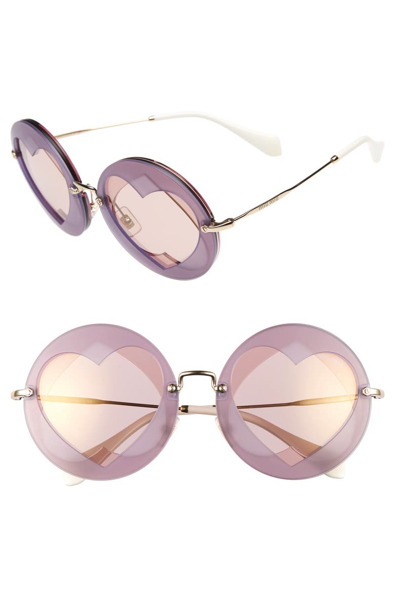 Miu Miu 62mm Heart Inset Round Sunglasses, Main, color, 