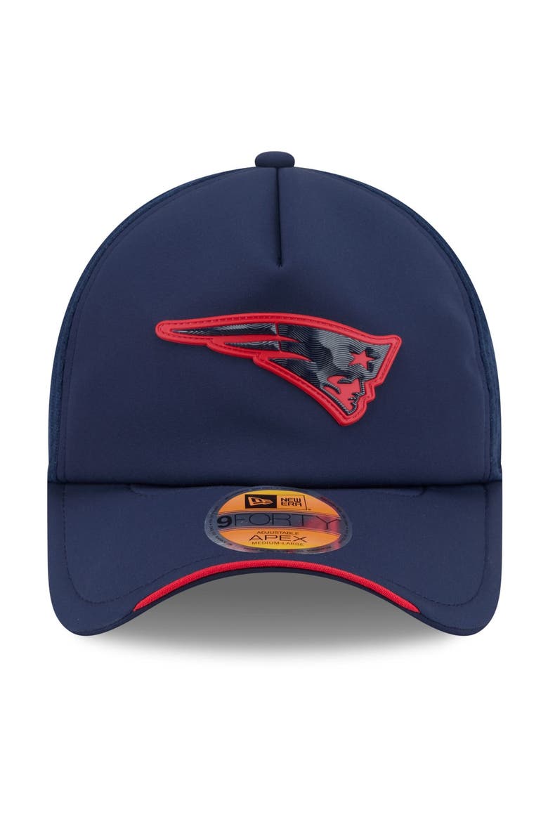 Men's New Era Navy New England Patriots 2026 Sideline Apex 9FORTY Adjustable Trucker Hat, Alternate, color, Navy
