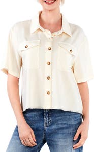 HINT OF BLU Emily Frayed Short Sleeve Denim Button-Up Shirt