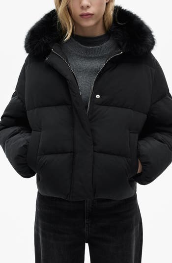 MANGO Quilted Puffer Jacket With Removable Faux Fur Collar